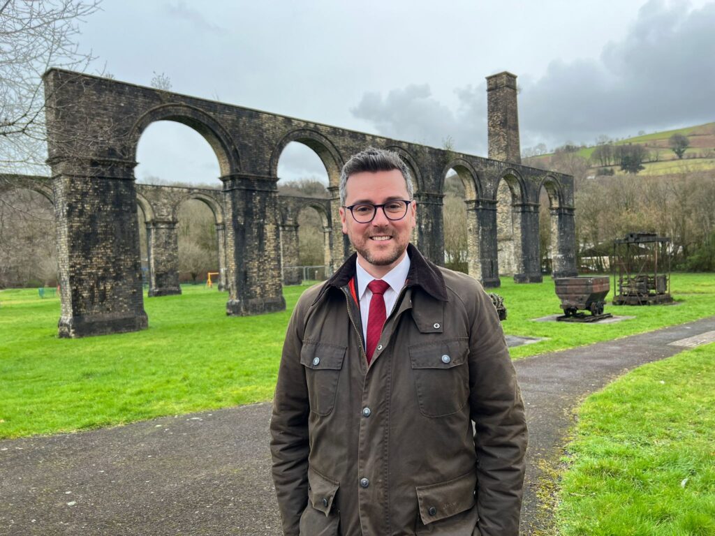 Matthew Dorrance with arches at Glanrhyd behind him.