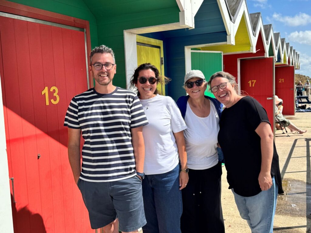 Councillor Matthew Dorrance with Claire Pugh, Jan Smith and Adele Evans at the Barry Island Beach Huts (L-R: Matthew Claire, Jan and Adele).